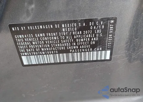 2019 Volkswagen Jetta Sel из США, поврежденный, VIN 3VWE57BU7KM188870